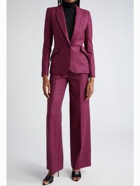 L'AGENCE sz 2 Livvy Houndstooth WOOL Blend Trousers Suit Set